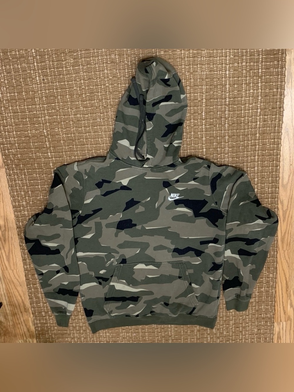 Nike Men's Camouflage Crewneck Hoodie - Olive Green